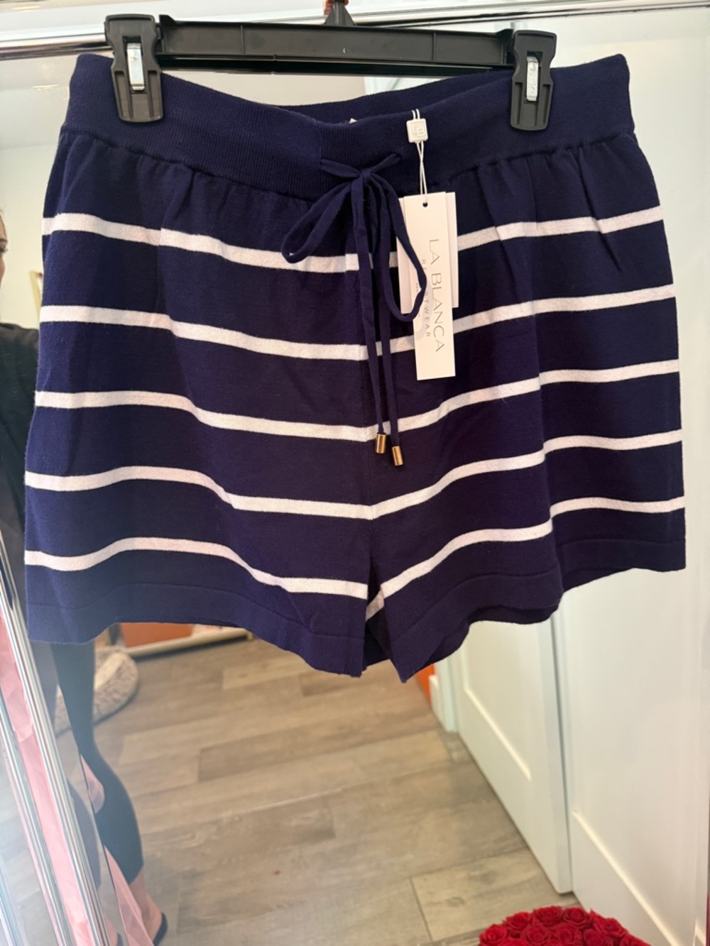 La Blanca Navy & White Striped Knit Drawstring Shorts